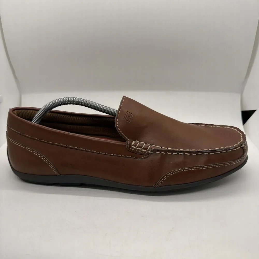 Tommy Hilfiger Mens Sz 10.5 Brown Leather Loafers Casual Comfort Slip On Shoes